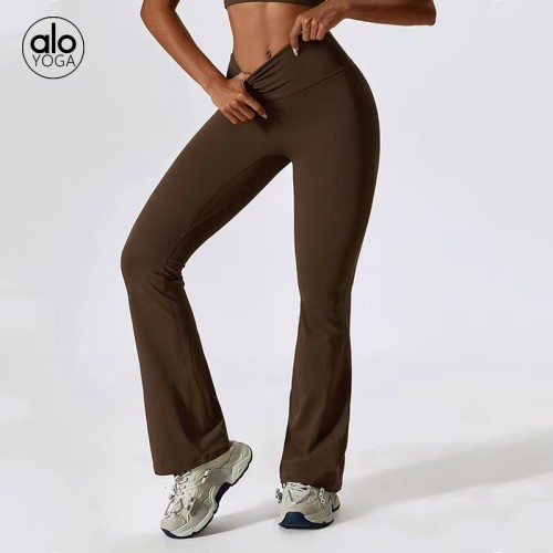 ALO YOGA Yoga Flared Pants - Nude Textured Ruffled Hip-Lifting Quick-Drying Sports Pants for Women, Summer Dance High-Waisted Yoga Pants