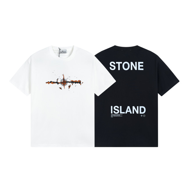 ^^Stone Island Summer New Rust Compass Print Short-Sleeve T-Shirt