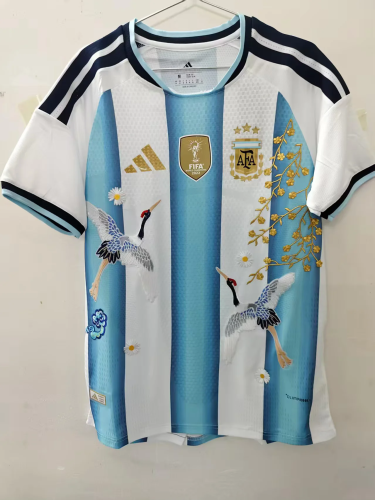2026 Argentina crane and floral embroidery player version  (The player version is more slim fit, it is recommended to buy one size larger)