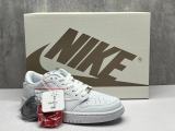 AJ1D all-white reverse Swoosh shoes
