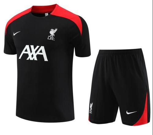 24-25 Liverpool black Training suit short sleeve Adult + Kid kit