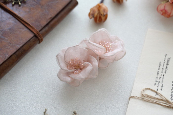 Camellias silk bow hair clip