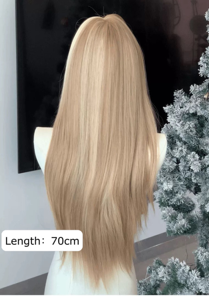 Long blonde hair with highlights