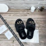 Dior Designer autumn and winter CD buckle plush slippers