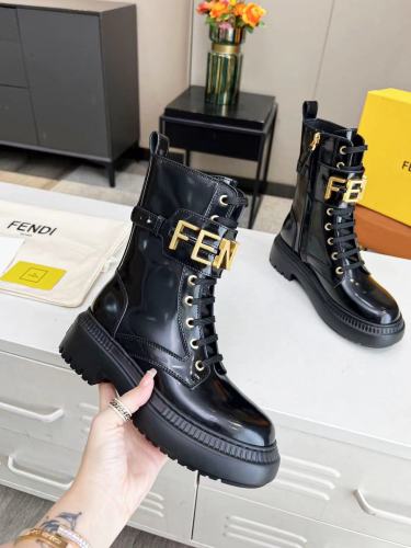 Fendi Graphy Series Martin Boots Letter Lace Mid-calf Boots