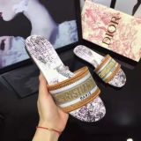 Dior Designer Sandals leather DWAY SLIDE Embroidered Cotton