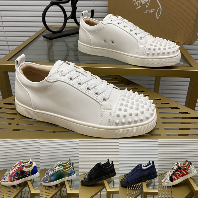 Christian Louboutin couple casual sneakers Rivet sports casual shoes couple style red bottom shoes