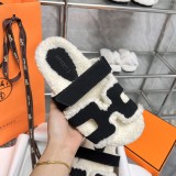 Hermes Velcro plush slippers