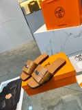 Hermes Silver Buckle Flat Slipper H Sandals