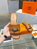 Hermes Silver Buckle Flat Slipper H Sandals