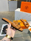 Hermes Silver Buckle Flat Slipper H Sandals