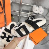 Hermes Velcro plush slippers
