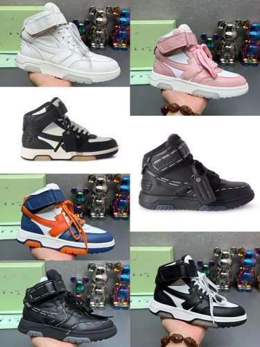 OFF WHITE High-Quality couple models  Out of office  series high-top casual sneakers