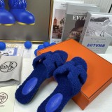 Hermès teddy fur slippers