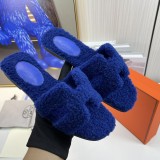 Hermès teddy fur slippers