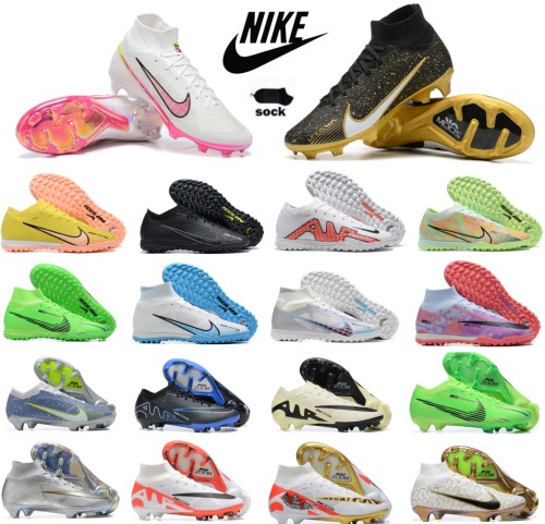 Nike Soccer Shoes AIR Zoom Mercurial Vapor 15 Elite XXV low-top fully knitted waterproof MD air-cushioned grass spike football shoes Vapor 15 Academy TF sneakers High top Superfly 8 Academy shoes