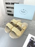 Prada Women's Sandals Braided Thick Sole Triangle Buckle Slippers