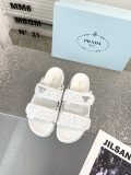 Prada Women's Sandals Braided Thick Sole Triangle Buckle Slippers