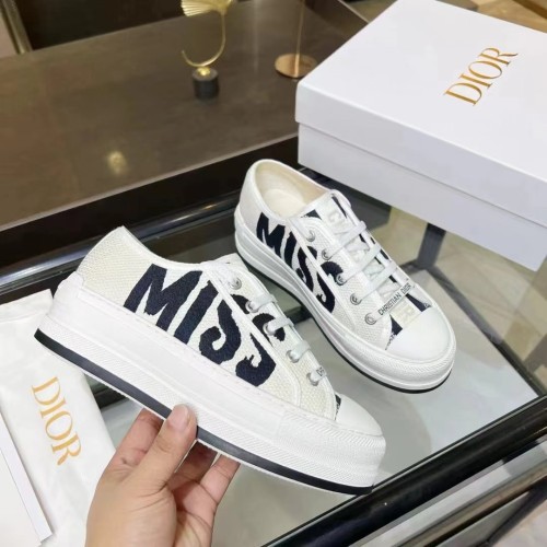 Dior Walkn Sneakers Denim Embroidered Thick-Soled Canvas Shoes Casual Sports Shoes