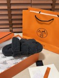 Hermes Autumn and Winter Teddy Furry Slippers Velcro Slippers