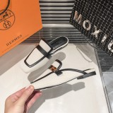 Hermes Half Slippers Mules Square Toe Flat Slippers