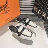 Hermes Half Slippers Mules Square Toe Flat Slippers