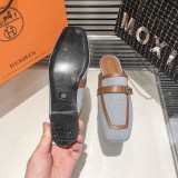 Hermes Half Slippers Mules Square Toe Flat Slippers