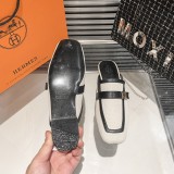Hermes Half Slippers Mules Square Toe Flat Slippers