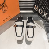 Hermes Half Slippers Mules Square Toe Flat Slippers