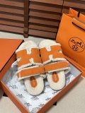 Hermes autumn and winter furry slippers Velcro slippers