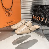 Hermes Half Slippers Mules Square Toe Flat Slippers