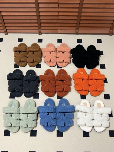 Hermes Autumn and Winter Teddy Furry Slippers Velcro Slippers