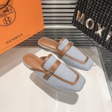 Hermes Half Slippers Mules Square Toe Flat Slippers