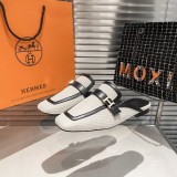 Hermes Half Slippers Mules Square Toe Flat Slippers