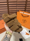 Hermes Autumn and Winter Teddy Furry Slippers Velcro Slippers