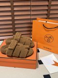 Hermes Autumn and Winter Teddy Furry Slippers Velcro Slippers