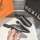 Hermes Half Slippers Mules Square Toe Flat Slippers