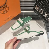 Hermes Half Slippers Mules Square Toe Flat Slippers