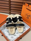 Hermes autumn and winter furry slippers Velcro slippers
