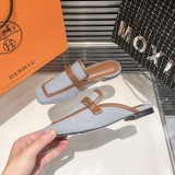 Hermes Half Slippers Mules Square Toe Flat Slippers