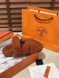Hermes Autumn and Winter Teddy Furry Slippers Velcro Slippers