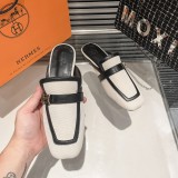 Hermes Half Slippers Mules Square Toe Flat Slippers