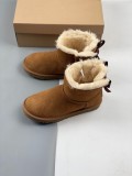 Designer Snow Boots Women Bailey Ribbon Bow Sheepskin Fur Warm Mid-calf Boots