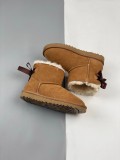 Designer Snow Boots Women Bailey Ribbon Bow Sheepskin Fur Warm Mid-calf Boots