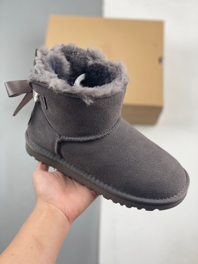 Designer Snow Boots Women Bailey Ribbon Bow Sheepskin Fur Warm Mid-calf Boots