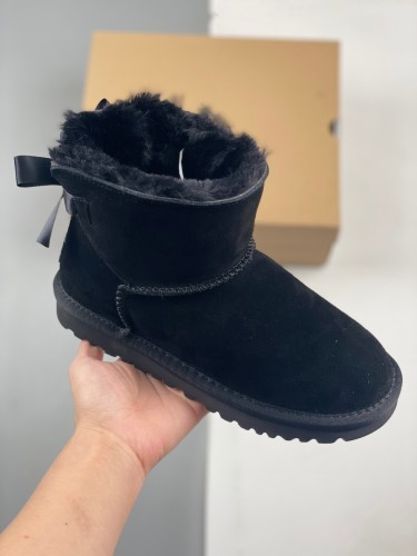 Designer Snow Boots Women Bailey Ribbon Bow Sheepskin Fur Warm Mid-calf Boots