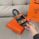 HERMES Silver Buckle Double Strap Thick Soled Slippers Sandals