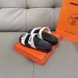 HERMES Silver Buckle Double Strap Thick Soled Slippers Sandals