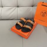 HERMES Silver Buckle Double Strap Thick Soled Slippers Sandals