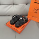 HERMES Silver Buckle Double Strap Thick Soled Slippers Sandals